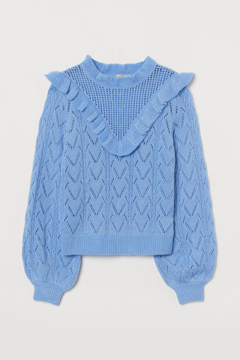 H & M - Knit Ruffle-detail Sweater - Blue | H&M (US + CA)