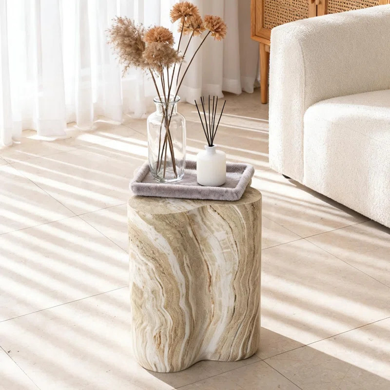 Modern Artistic Irregular Silhouette End Table - Magnesium Oxide With Marble-Look Water Transfer ... | Wayfair North America
