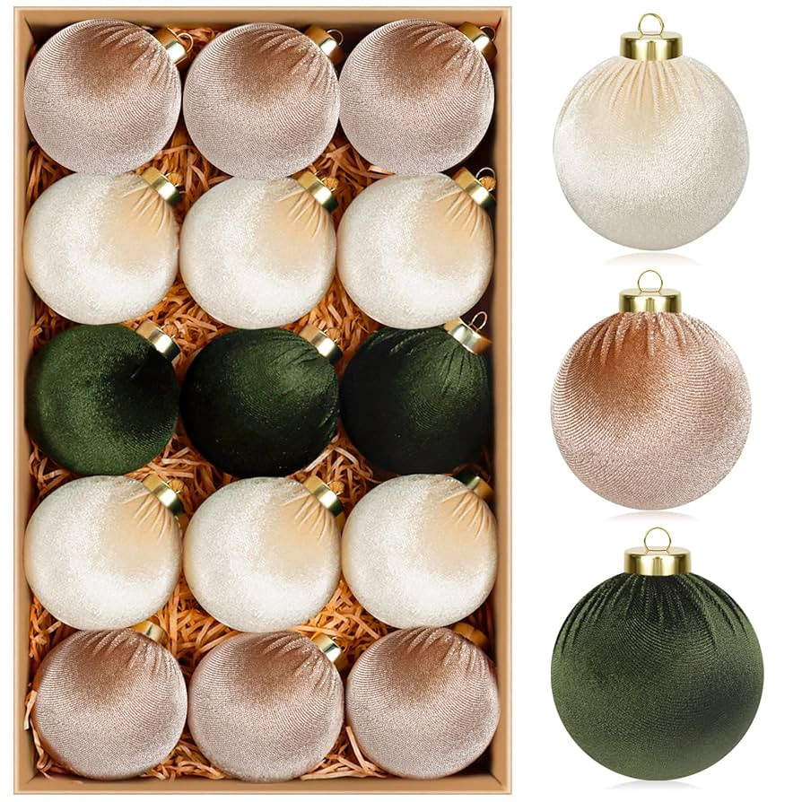 15 Pcs Velvet Christmas Ornaments Ball, 3.15" Christmas Tree Decorations Set, Shatterproof Hangin... | Amazon (US)