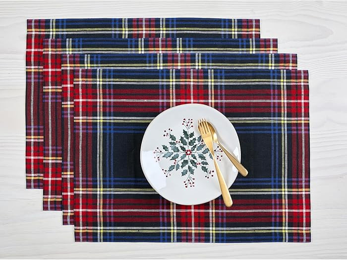 Solino Home Stewart Plaid Placemats Set of 4-100% Pure Linen Christmas Black Tartan Plaid Placema... | Amazon (US)