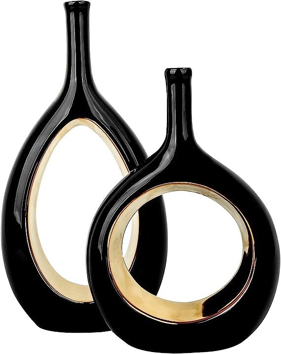 Samawi Black and Gold Vase Set of 2 Ceramic Vase for Home Decor Flower Vase Decorative Vases Mode... | Amazon (US)