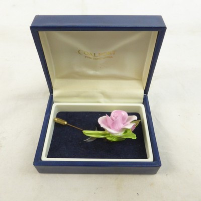 Coalport Bone China Porcelain Floral Pink Rose Pin Brooch & Original Box Vintage | eBay UK