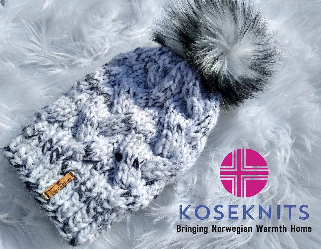 Kose Chunky Knit Hat // Women's Knit Hat // Women's Beanie // Faux Fur Pom Pom Hat // Norwegian K... | Etsy (US)