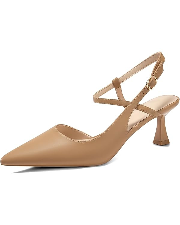 Womens Low Kitten Heel Closed Pointed Toe Slingback Pumps Heels Slip On Heeled Sandals Dress Shoe... | Amazon (US)