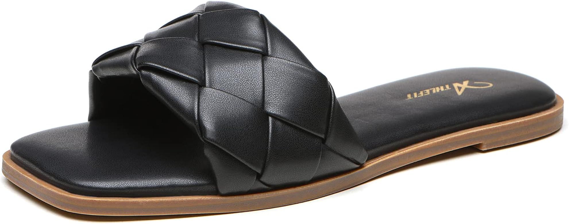 Women's Braided Flat Sandals Square Open Toe Woven Slip On Slide Sandals | Amazon (US)