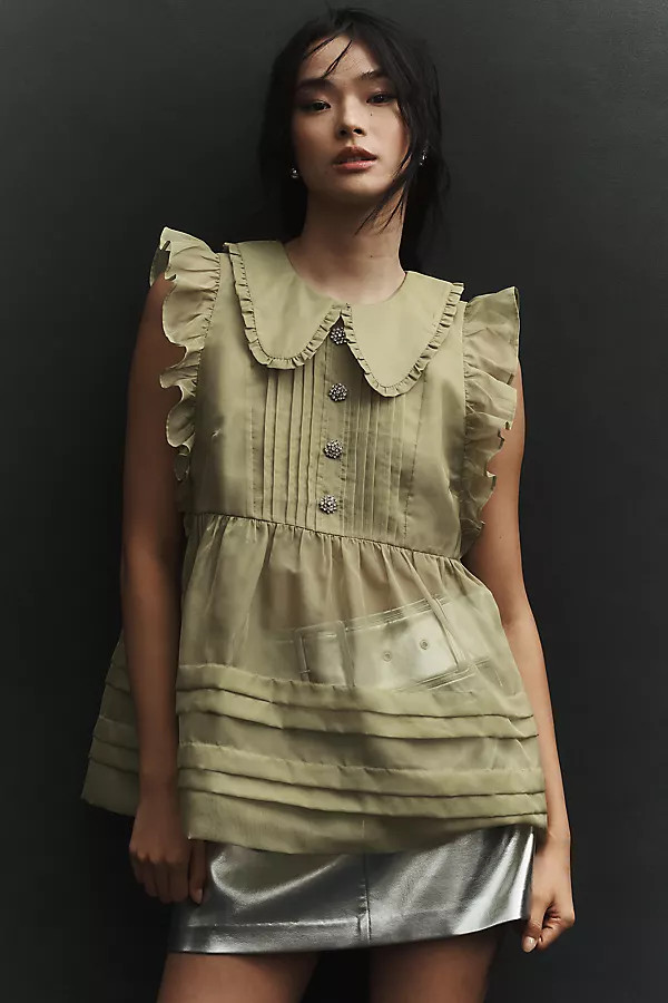 Maeve Peter Pan Collar Sheer Pintuck Babydoll Tank | Anthropologie (US)