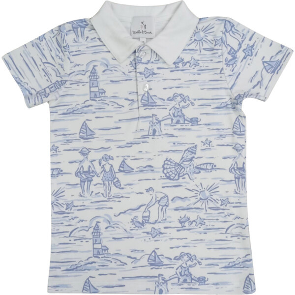 Beach Days Toile Polo, blue and white print | Maisonette