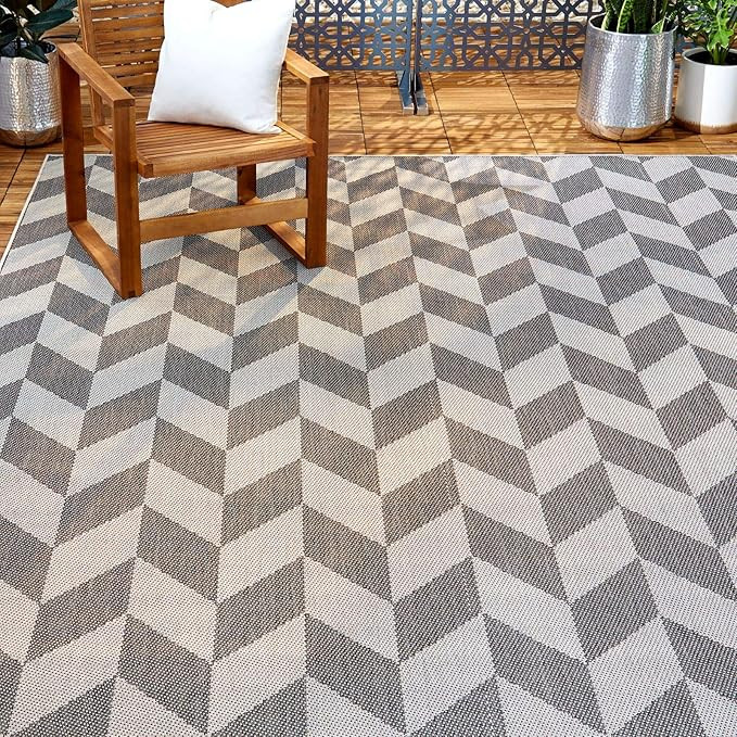 Nicole Miller New York Patio Country Calla Contemporary Herringbone Indoor/Outdoor Area Rug, Brow... | Amazon (US)