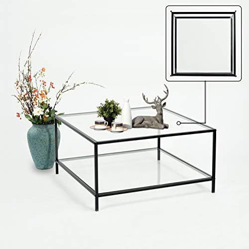 HOMYCASA Table basse moderne de salon, table avec plateau carré en verre trempé et cadre en mé... | Amazon (FR)