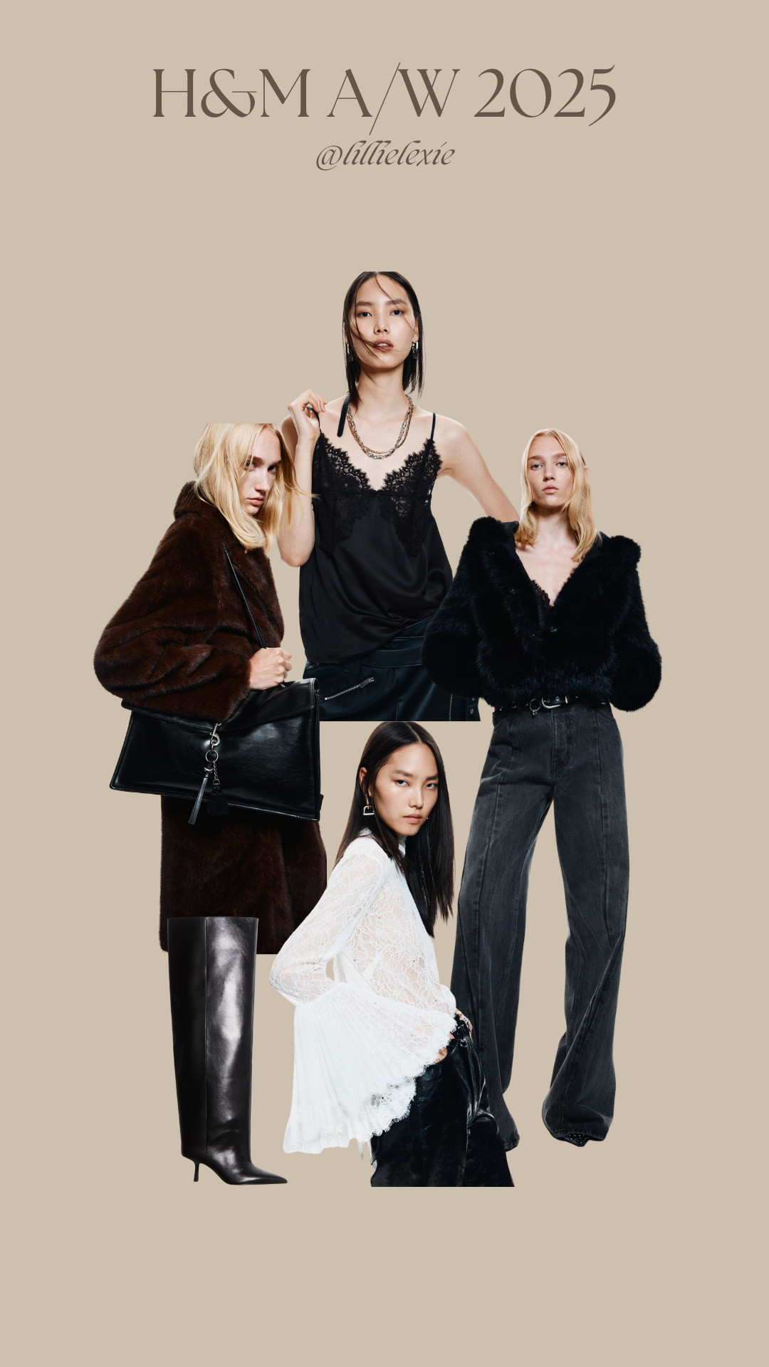 Seam-detail jeans, Trumpet-sleeved lace blouse, Knee-high boots, Lace-detail strappy top, Charm-detail handbag, H&M 

 #LTKuk #LTKautumn #LTKstyletip