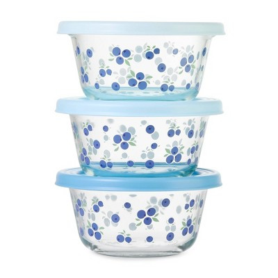 Ello Everyday 6pc 3c Glass Set with Body Decal Food Storage Containers Blue Blueberries | Target