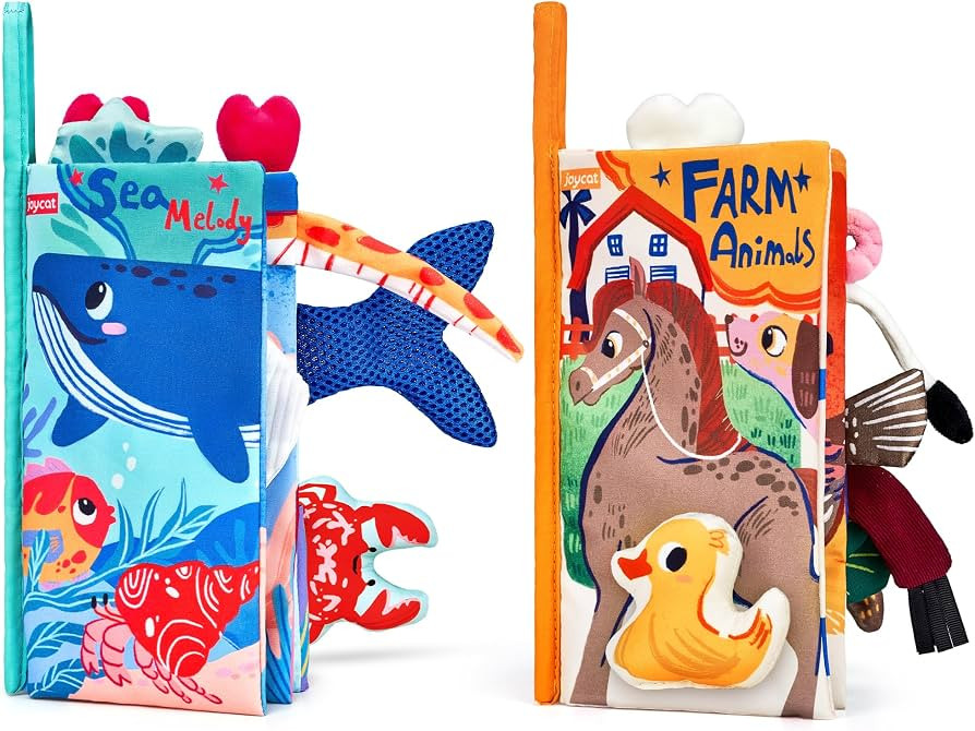 JoyCat 2-Pack Baby Cloth Books 0-12 Months, Farm Ocean Infant Gift | Amazon (US)