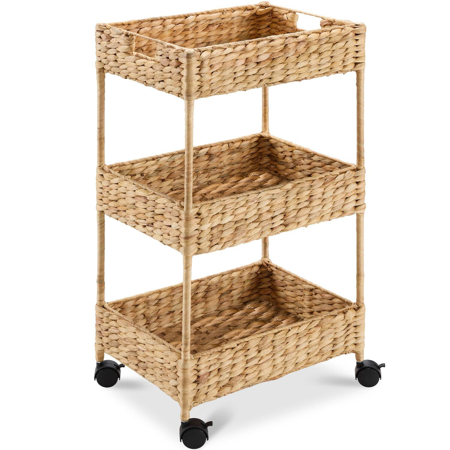 Best Choice Products - 3-Tier Water Hyacinth Rolling Nursery Caddy w/ Wheels, Utility Cart, Storage Organization - Natural | Best Buy U.S.
