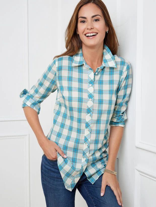 Cotton Button Front Shirt - Autumn Plaid | Talbots