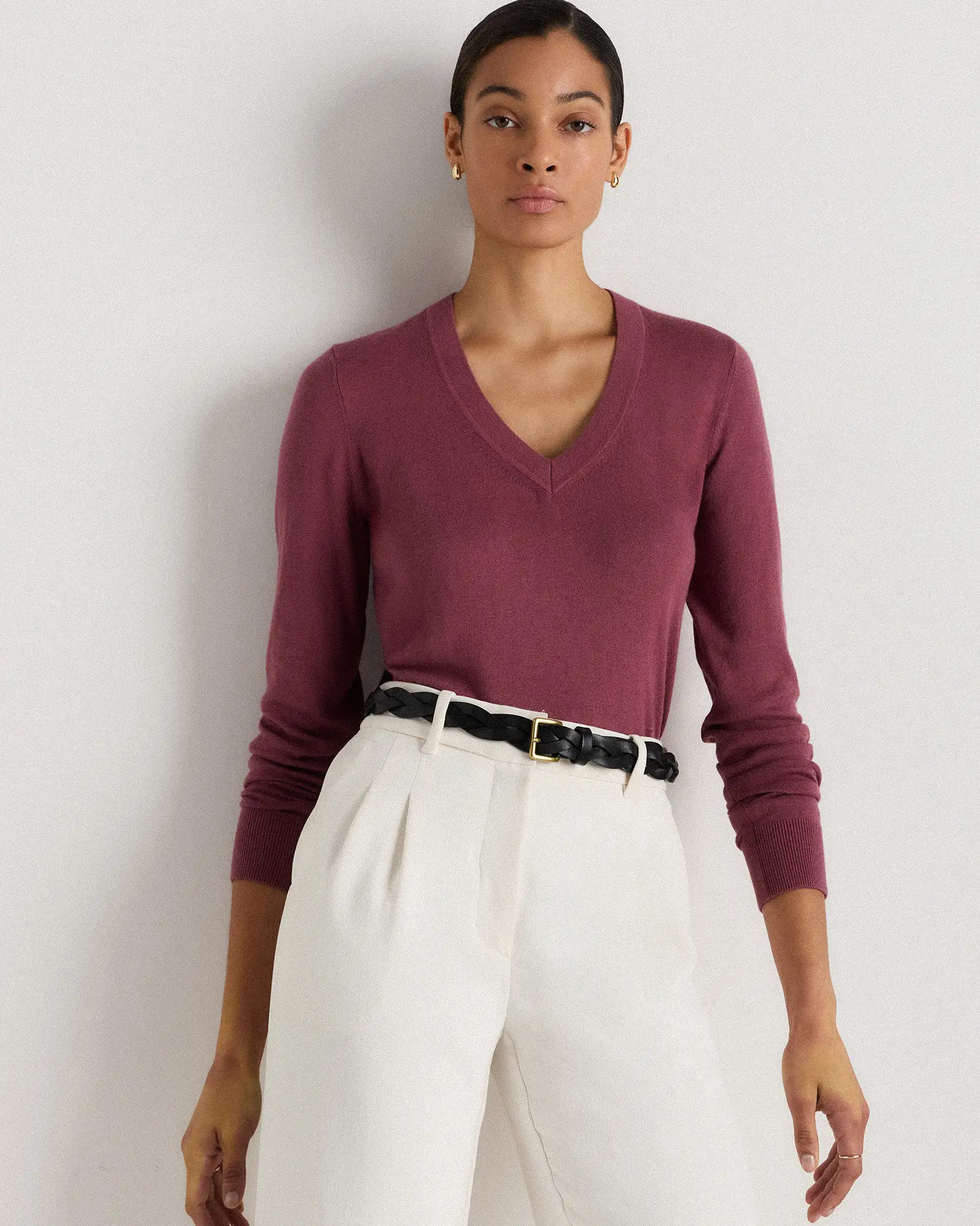 Lightweight Cotton Cashmere V-Neck Sweater in Crushed Berry Purple | Quince