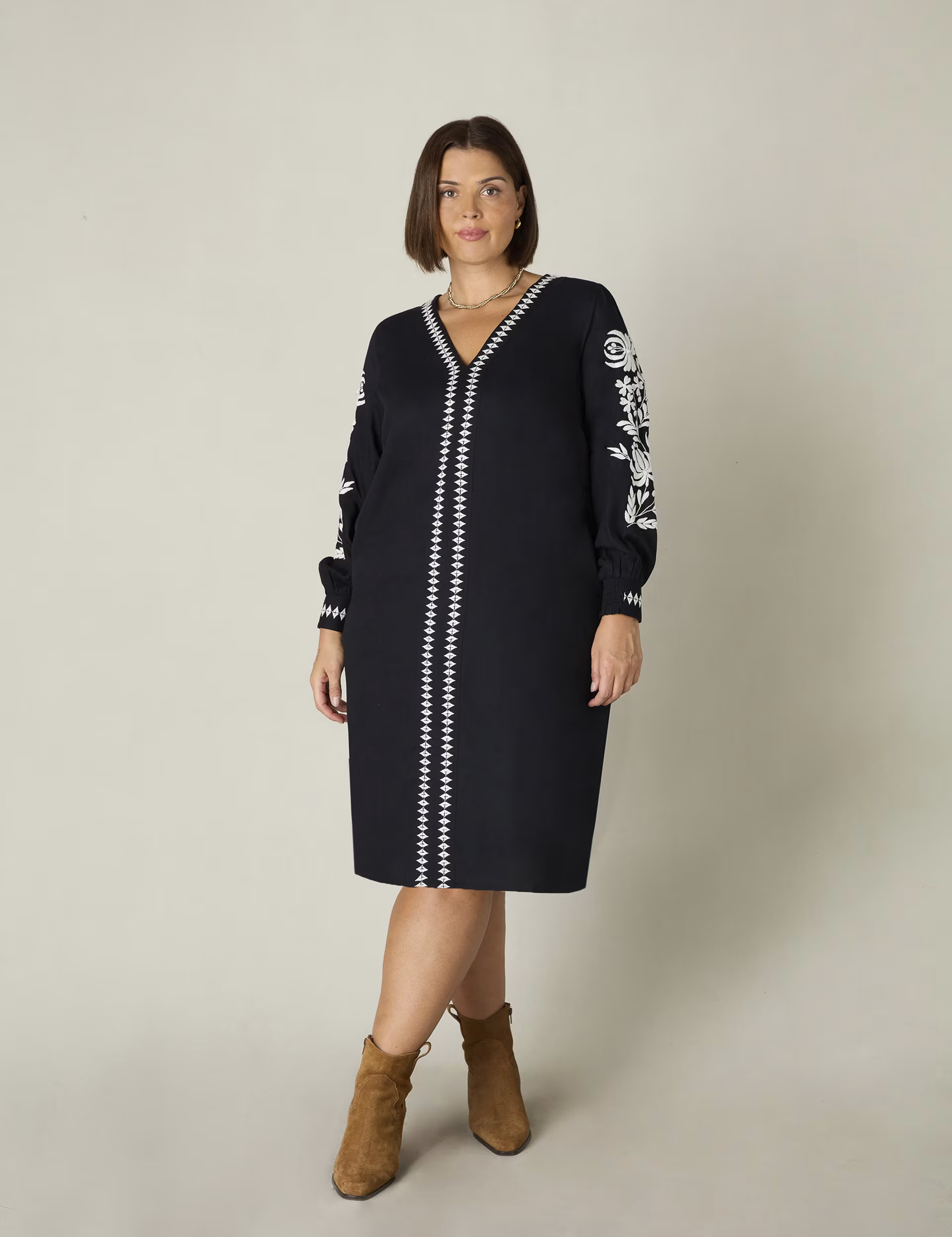 Embroidered V-Neck Midi Swing Dress | Marks & Spencer (UK)