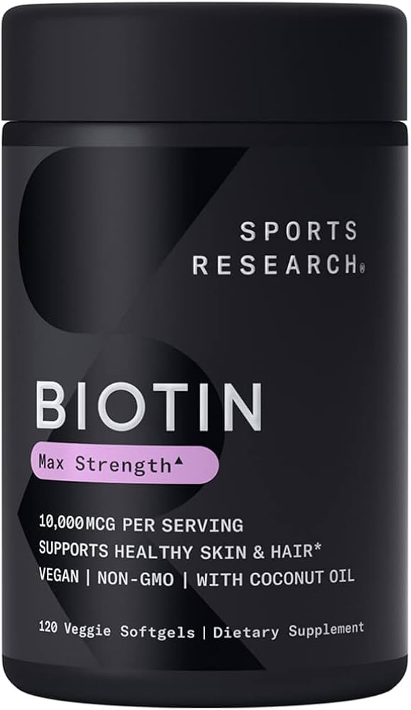 Sports Research Vegan Biotin 10,000mcg with Coconut Oil - Max Strength Biotin Vitamin B7 for Skin... | Amazon (US)