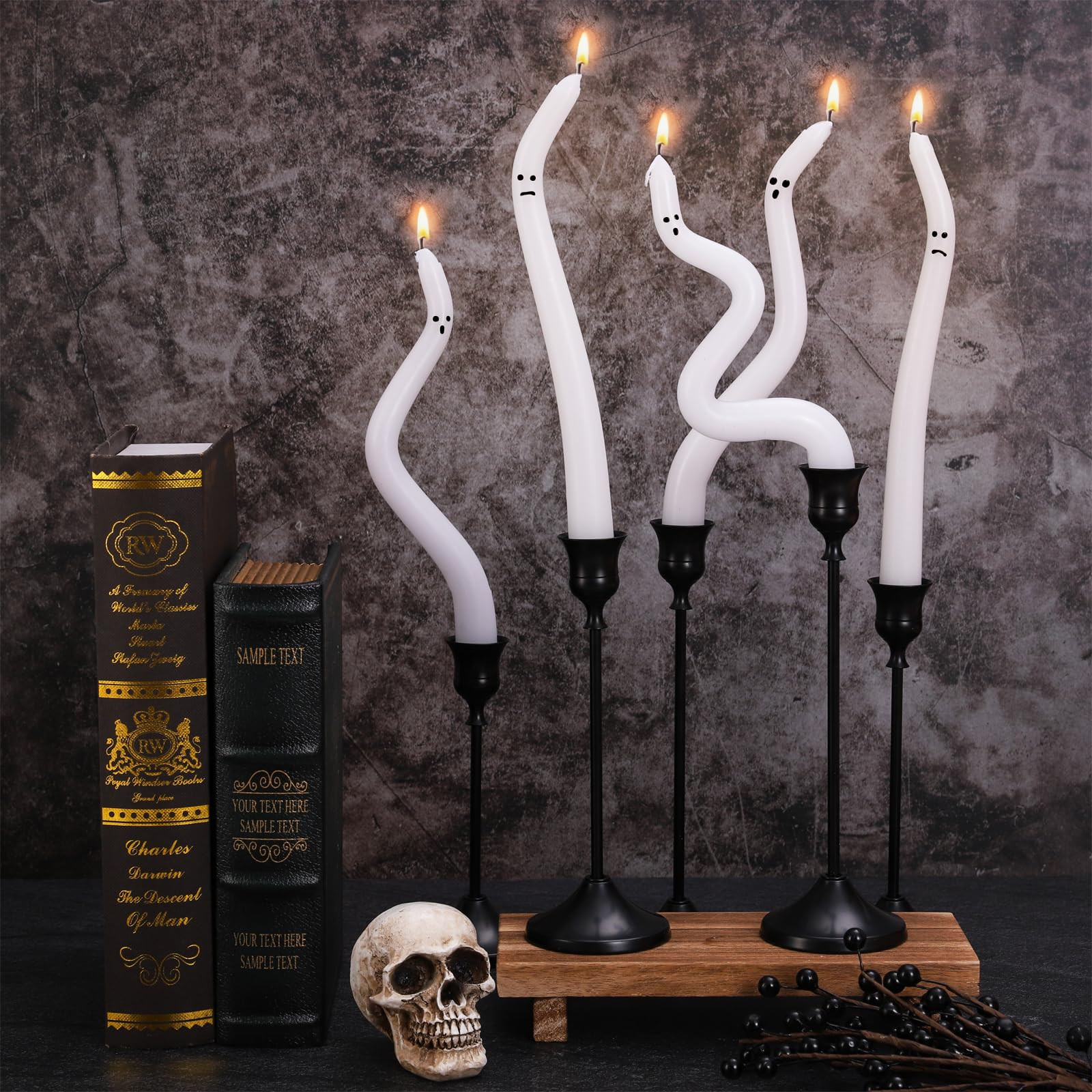 5 Pcs Halloween Ghost Taper Candles Funny Ghost Expression Twisted Wax Candles Decoration for Hom... | Amazon (US)