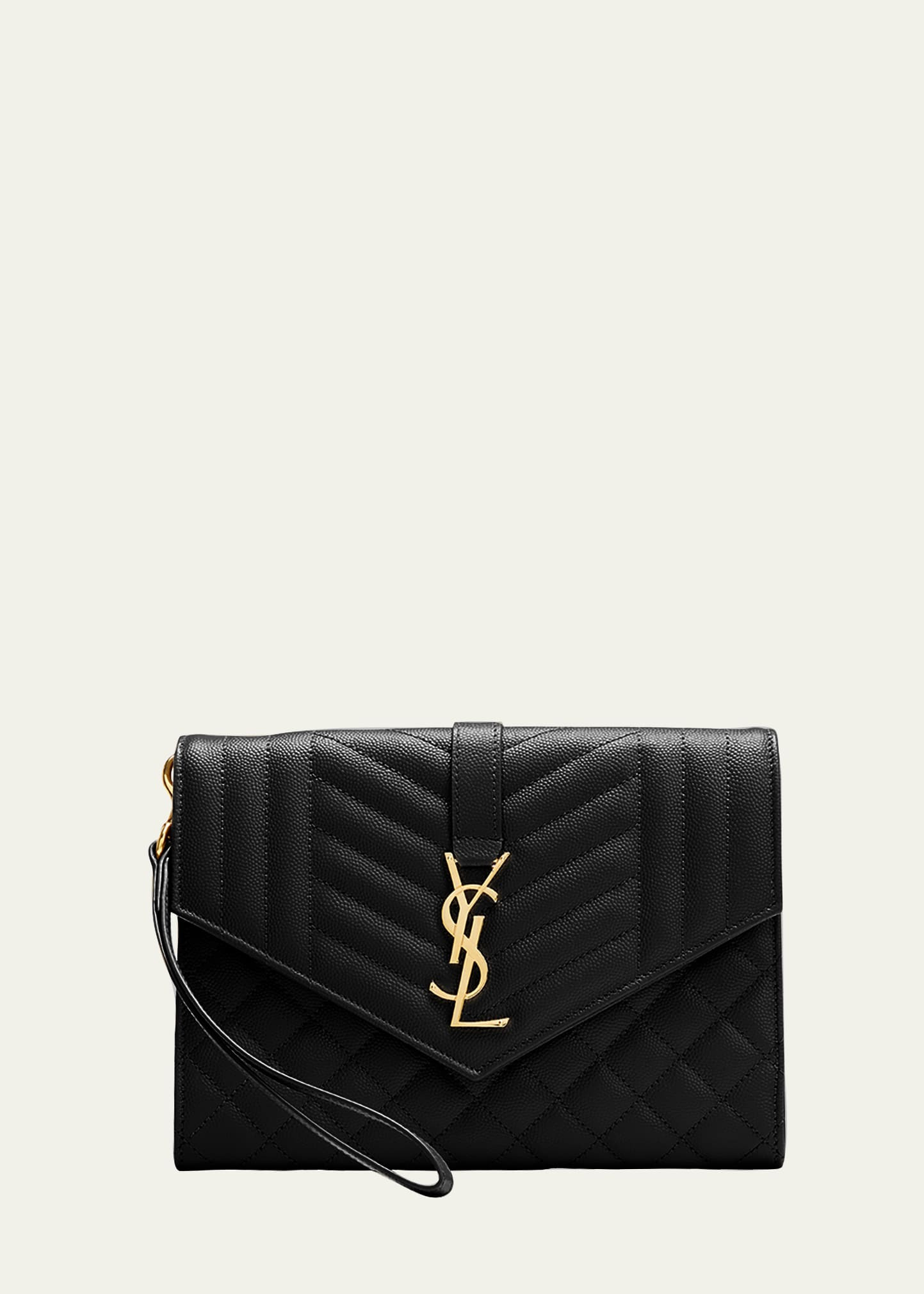 Saint Laurent Envelope Flap YSL Clutch Bag in Grained Leather | Bergdorf Goodman
