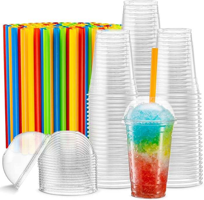 Crystal Clear PET Cups With Dome lids & Straws for Iced Coffee,Milkshake, Cold Drinks, Slush Cups... | Amazon (US)