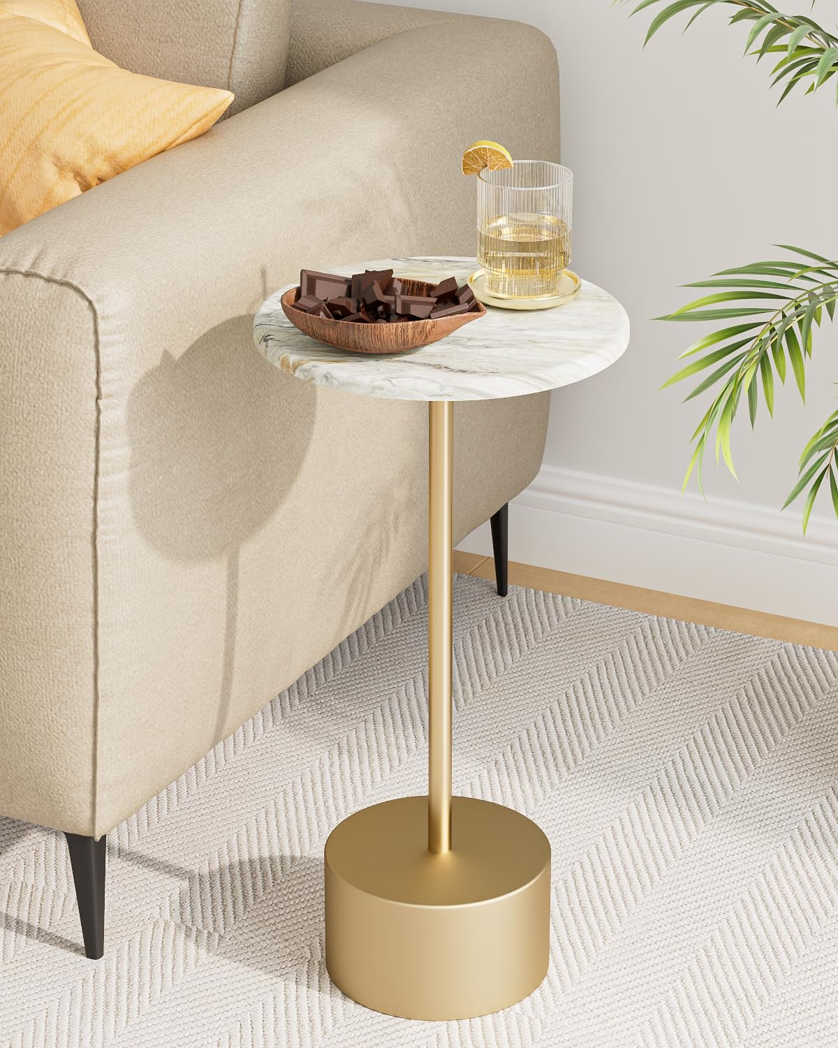 Gold Drink Table Pedestal, Round Side Table, Drink Tables for Small Spaces, Pedestal End Table, S... | Amazon (US)