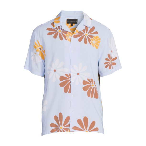 No Boundaries Men's Print Button Front Resort Shirt with Short Sleeves, Sizes XS-3XL | Walmart (US)