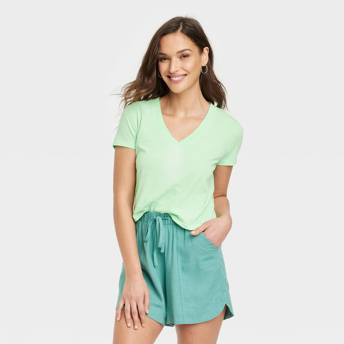Women's Shrunken Short Sleeve V-Neck T-Shirt - Universal Thread™ Green S | Target