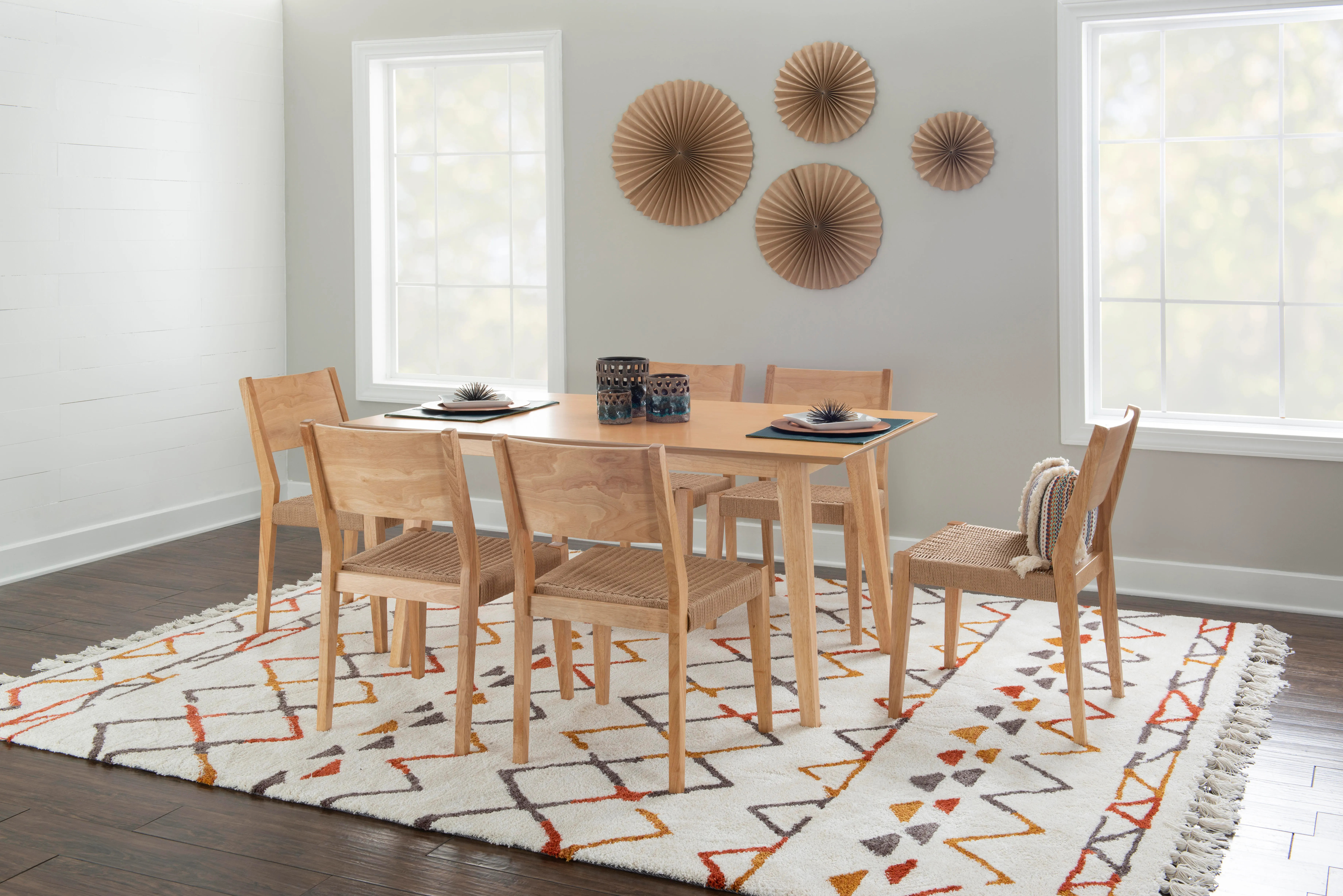 Linon Farren Dining Table and 6 Chairs Set, Natural | Ashley
