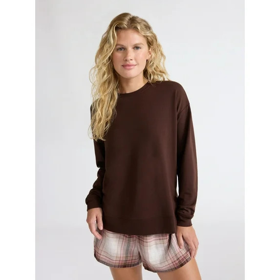 Joyspun Women's Fleece Drop Shoulder Sleep Top with Long Sleeves, Sizes XS-3X | Walmart (US)