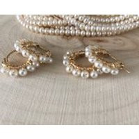 Tiny pearl hoop earring, 14kgf gold hoops, dainty handmade jewelry, elegant gold hoops, June birthstone, gift for mom daughter or friend | Etsy (US)