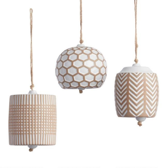 Stoneware Geo Bell Hanging Decor Set of 3 | World Market