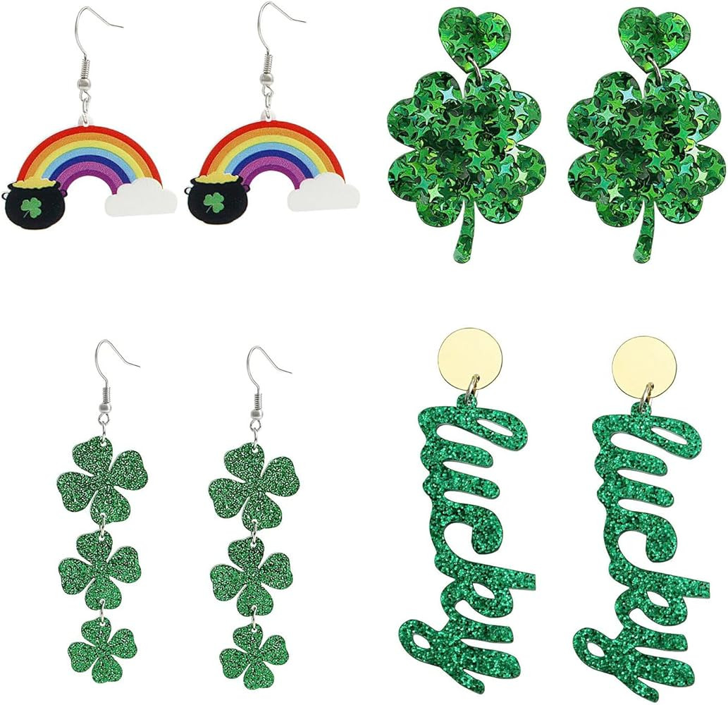 St Patricks Day Earrings Stud Green Earrings For Women Acrylic Earrings Lucky Clover Rainow Earri... | Amazon (US)