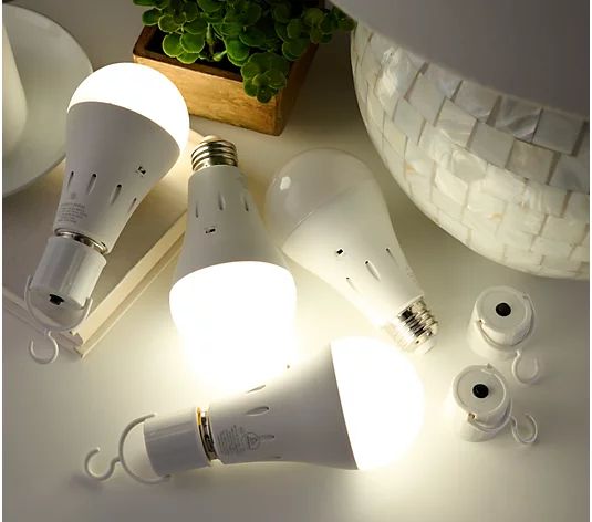 BrightLiving Set of 4 Multi Socket Battery Backup LED Bulb - QVC.com | QVC