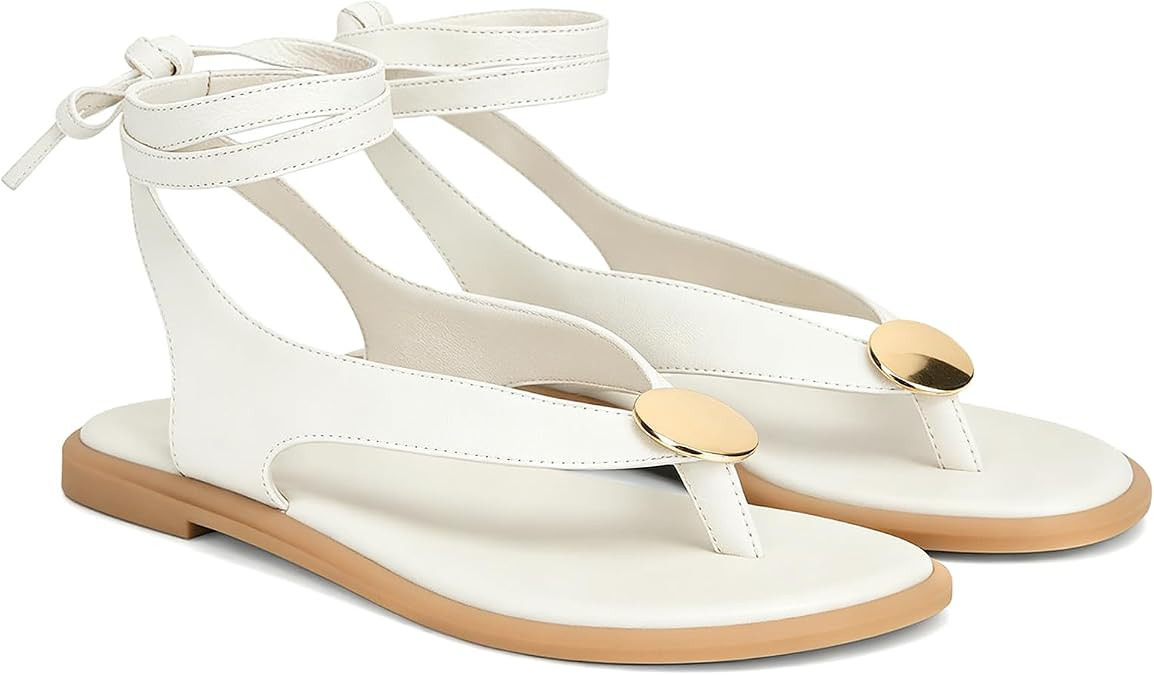 Flat Sandals for Women Strappy Sandals Comfortable Dressy Beach Flip Flop Slides Thong Sandals fo... | Amazon (US)