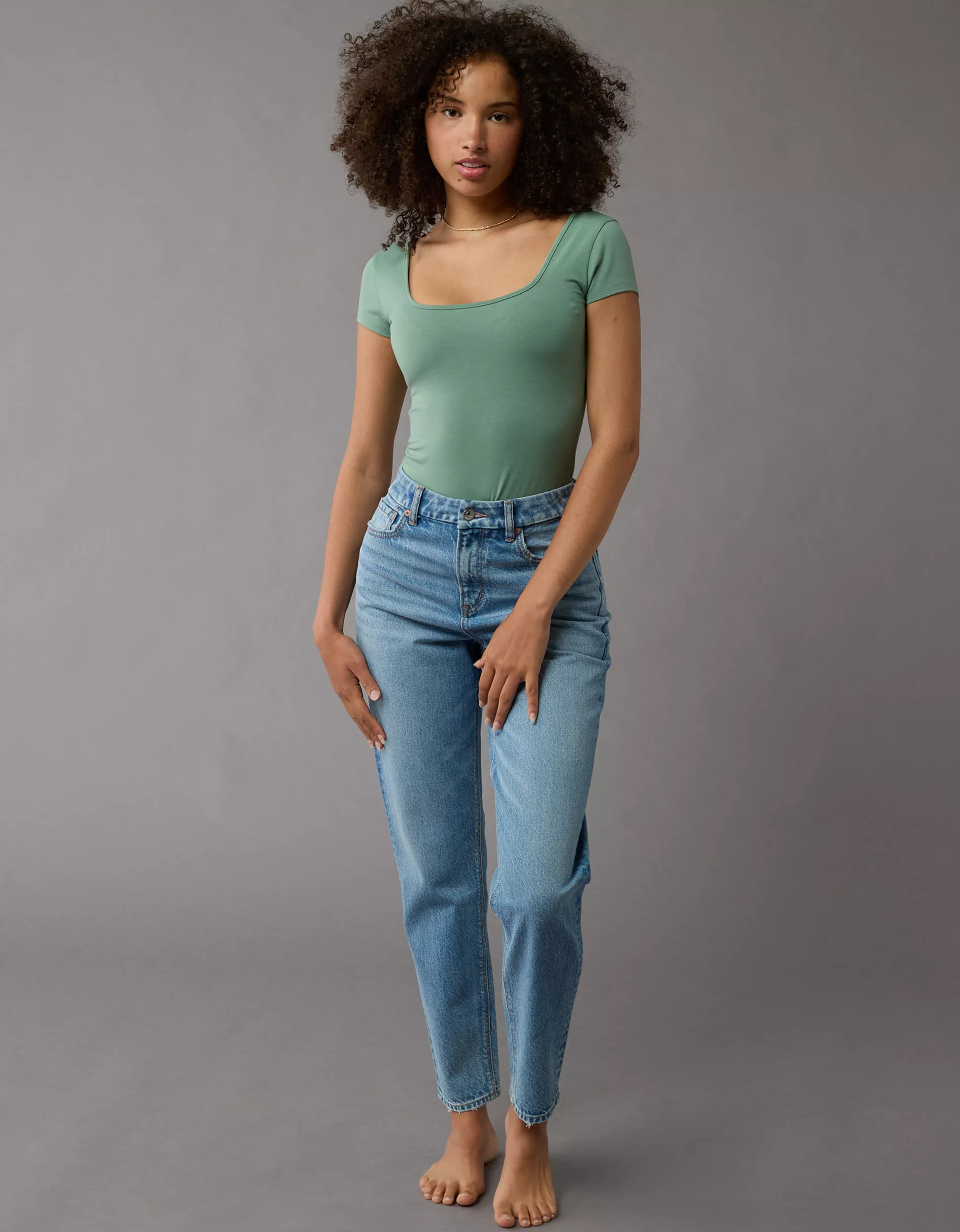 AE Square Neck Short-Sleeve Bodysuit | American Eagle Outfitters (US & CA)