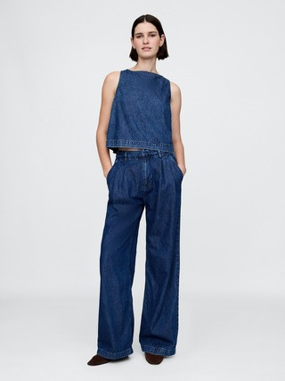 365 High Rise UltraSoft Denim Pleated Trousers | Gap (CA)