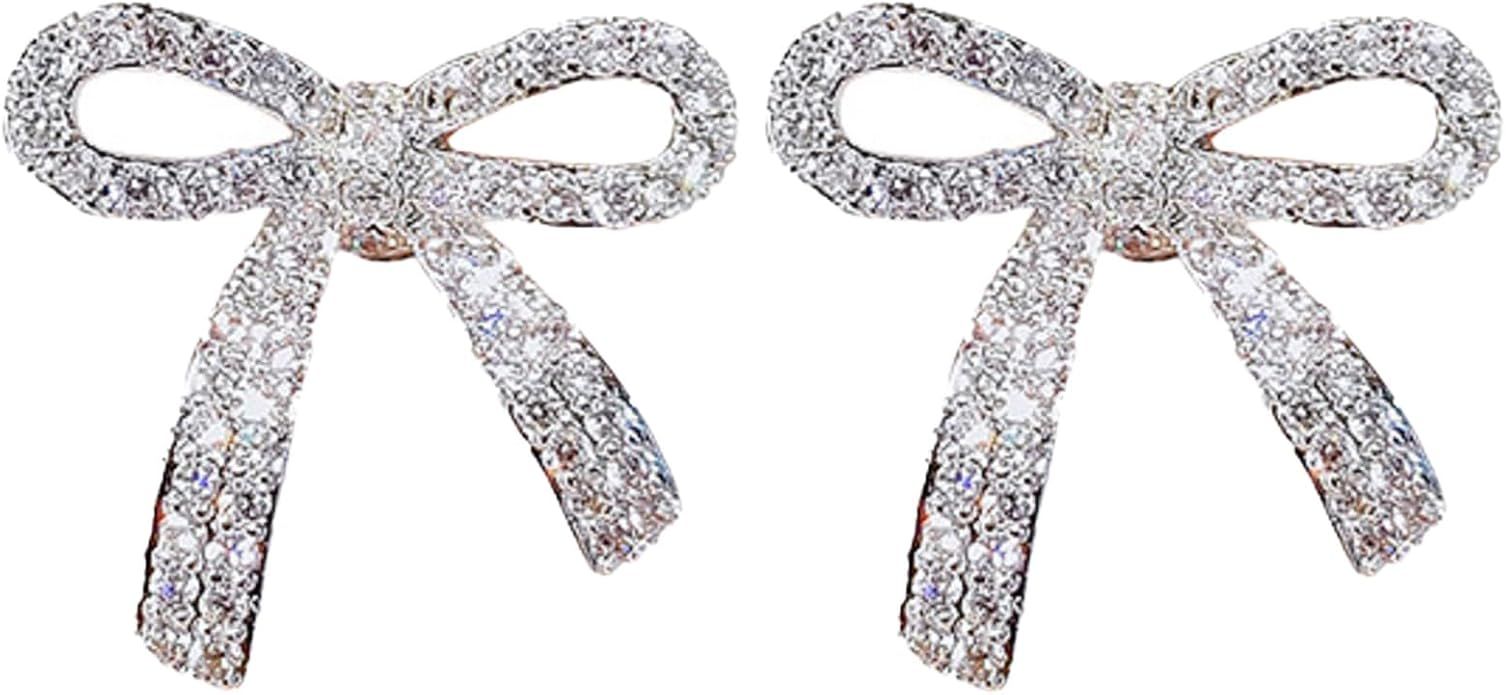 Gold Bow Earrings Rhinestone Bow Earrings Bowknot Stud Earring for Women Girls Teen Banquet Silve... | Amazon (US)