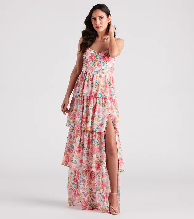 Sheryl Formal Floral Chiffon Ruffle Dress | Windsor Stores