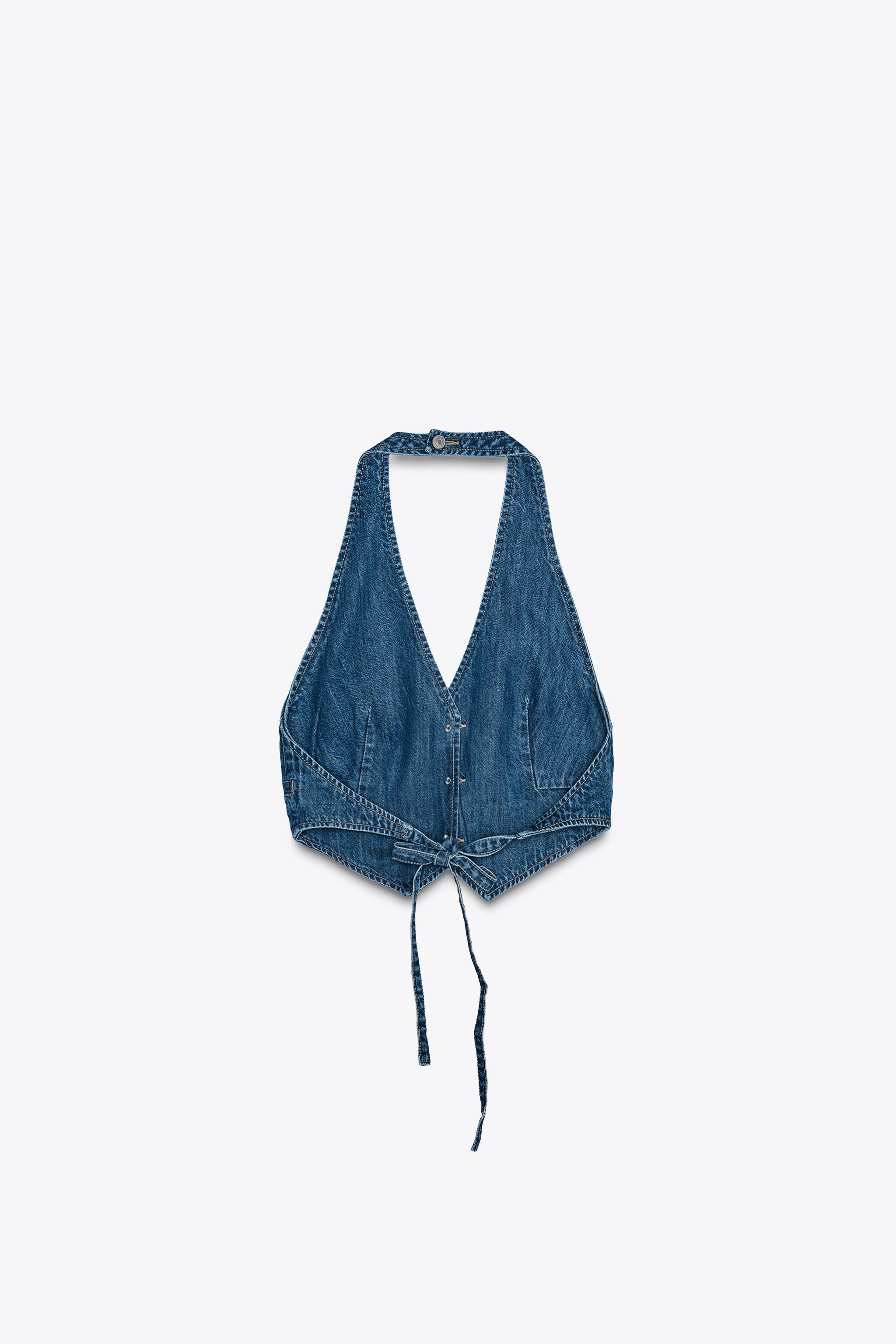 Halter neck top with V-neckline. Front welt pockets. Front metal button closure and tie back. | Zara US