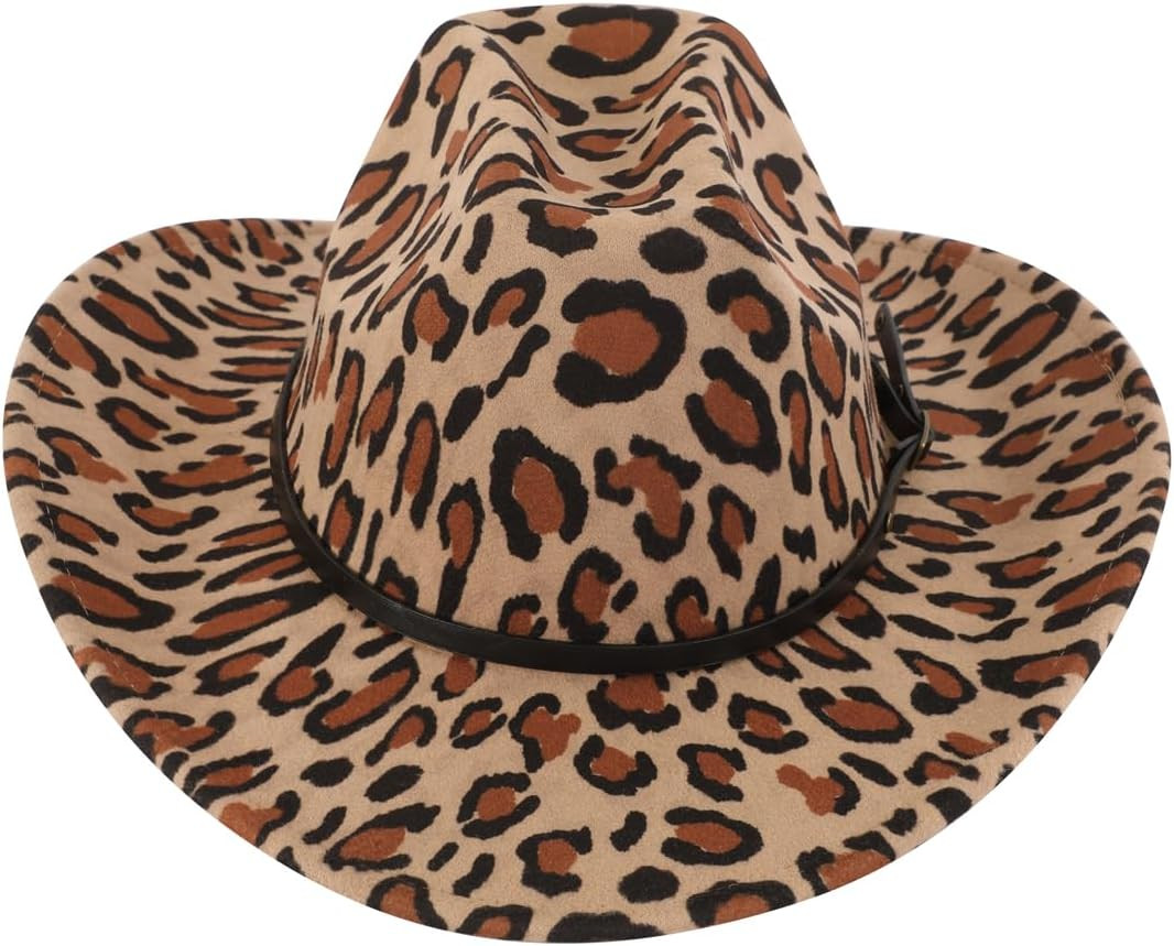 Women's Classic Fedora Cowboy Hat Animal Leopard Print - Western Cowgirl with Leather Band | Amazon (US)