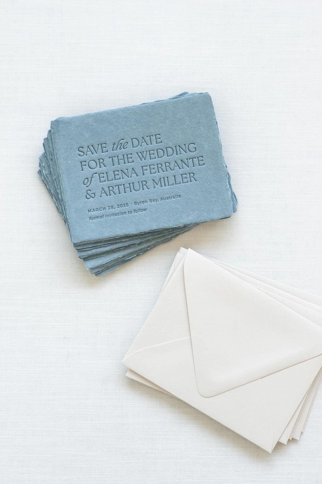 Letterpress Save the Dates and Envelopes, Semi-custom Wedding Card, Classic Blue Emboss Save-the-... | Etsy (US)