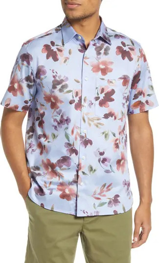Gusta Floral Short Sleeve Cotton Button-Up Shirt | Nordstrom