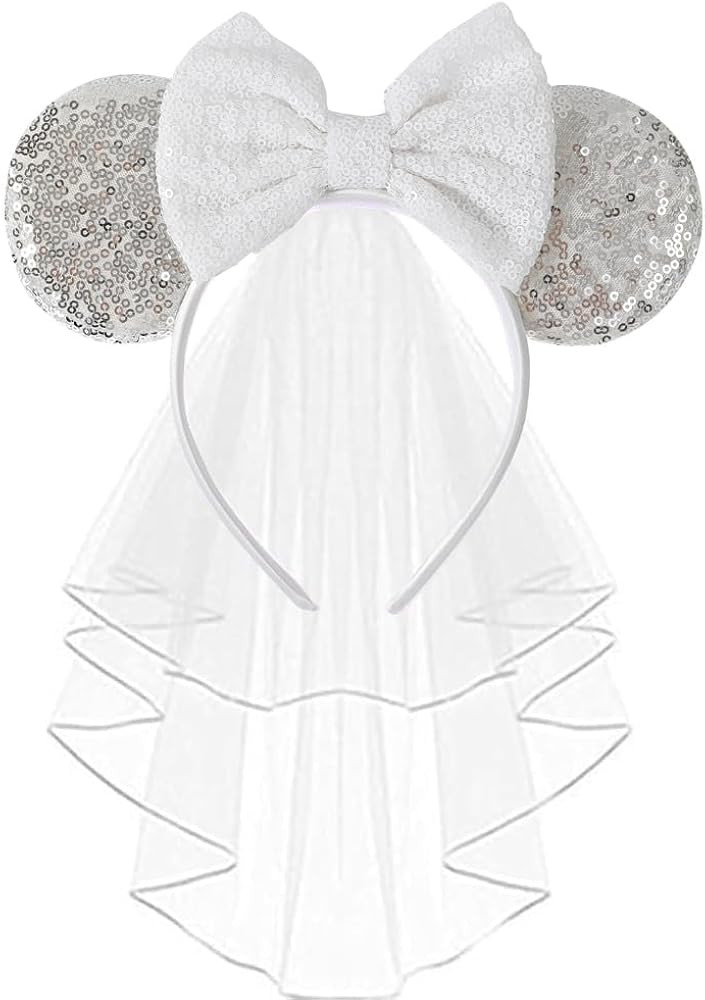JIAHANG Mouse Ear Headband with Bridal Veil, Honeymoon Wedding Ears,Bachelorette Party Headpiece ... | Amazon (US)