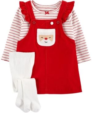 Carter's Baby Girl 3-Piece Striped Tee & Santa Jumper Set | Macys (US)