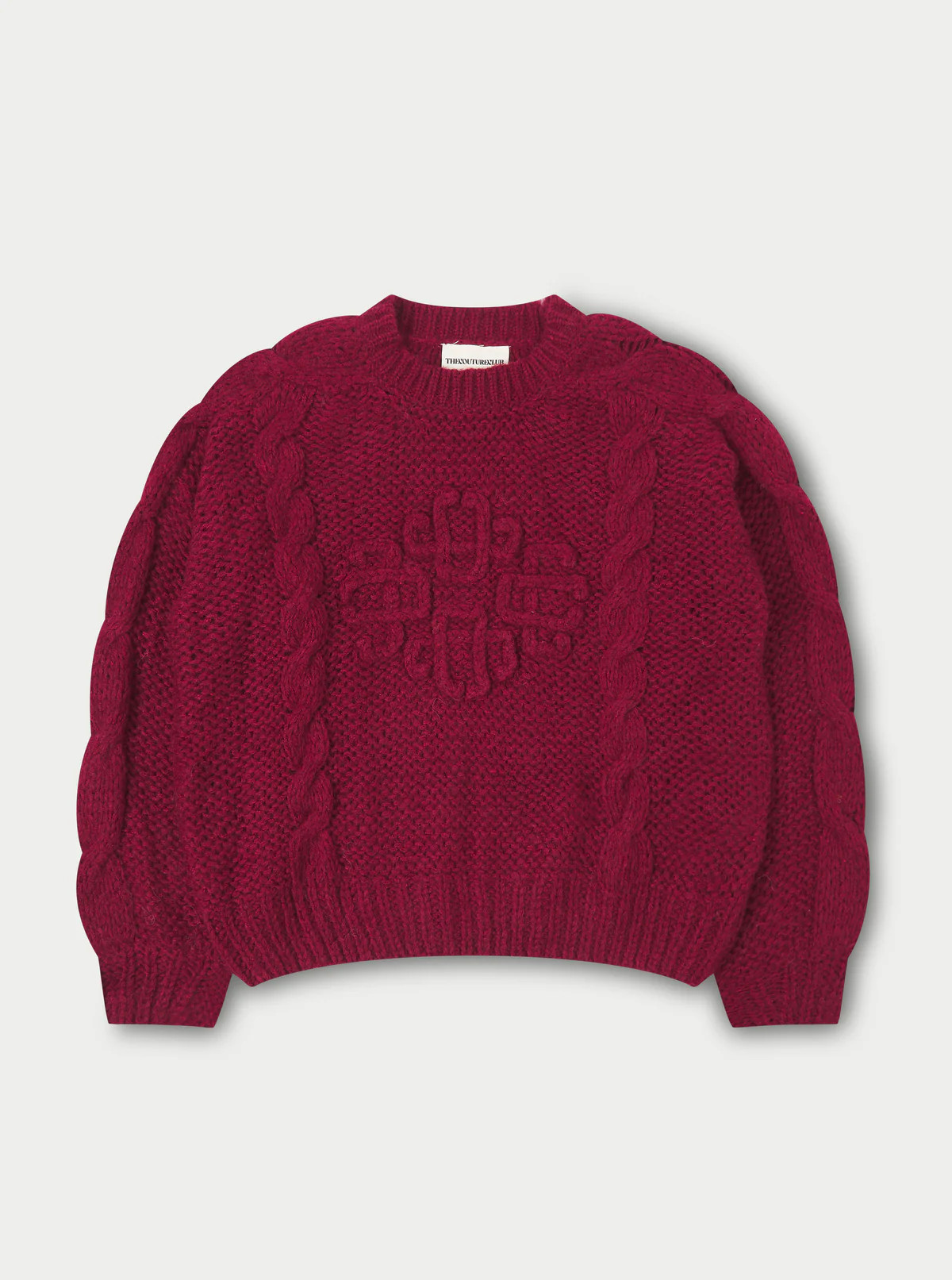 EMBLEM PLAITED OVERSIZED KNIT JUMPER - BURGUNDY | The Couture Club