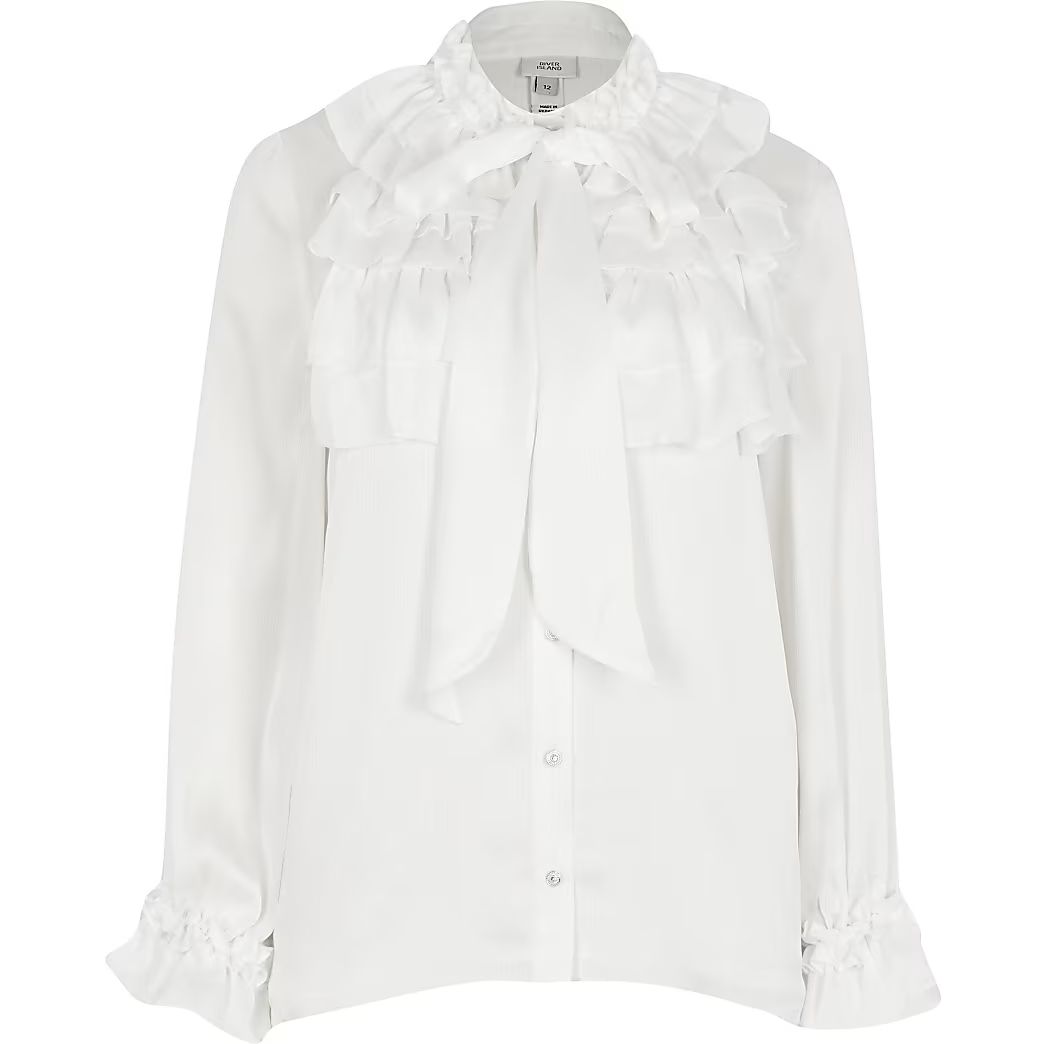 White Ls Frill neck blouse | River Island (UK & IE)