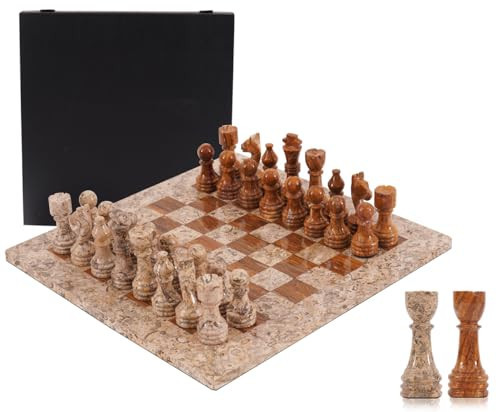 Marble Chess Set 15" Inches Coral & Red Handmade Chess Sets for Adults - Marble Board Game for Family with Storage Box & 2 Extra Queen, Ideal Travel Chess Set & Home Décor | Amazon (US)