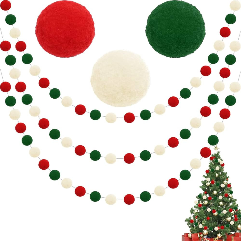 Jishi Christmas Pom Pom Garland Christmas Tree Decorations Indoor Home Room Decor 3pk Cute Hangin... | Amazon (US)