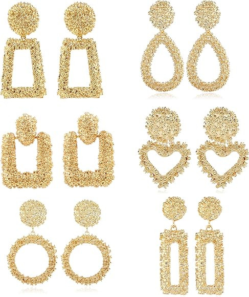 ATIMIGO 6 Pairs Gold Statement Drop Earrings Metal Geometric Dangle Drop Earrings for Women | Amazon (US)