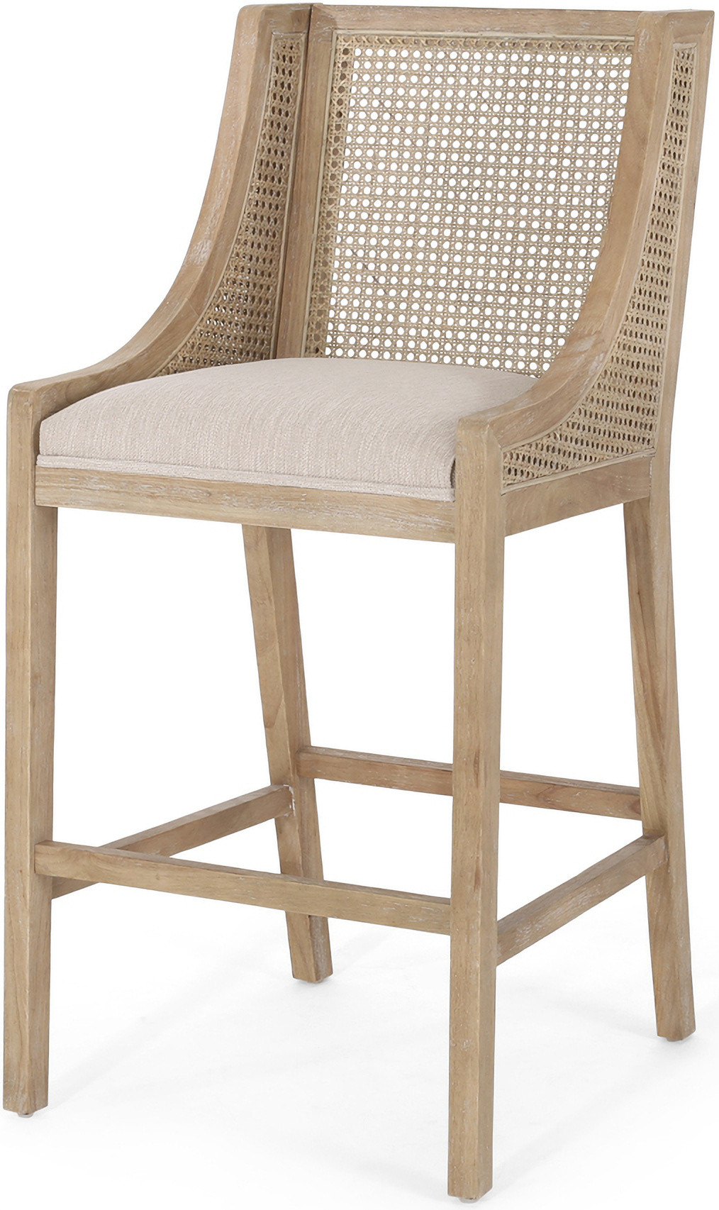 Celestiality Upholstered Barstool with Cane Webbing Backrest In Natural and Beige - Set of 2 | 1stopbedrooms